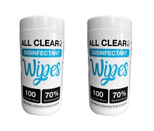 All Clear - 100 Disinfectant Wipes Jar 70% Alcohol - Pack of 2