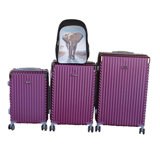 Purple 3-Piece ABS Spinner Luggage Set + Elephant Safari Backpack