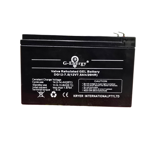 G-Energy 7.5AH 12V Alarm / Gate / Energizer / Security / Motor Gel Battery