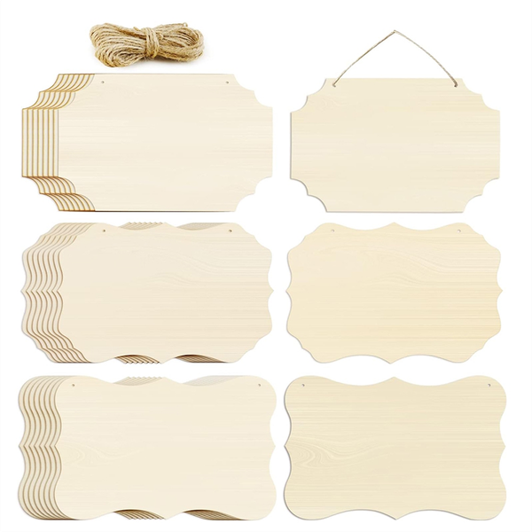 24 Pcs Unfinished Hanging Wood Sign Blank with Ropes