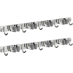 2 Pcs Mop Broom Organizer Wall Mount with 4 Slots and 5 Hooks, 43x2.9x4CM