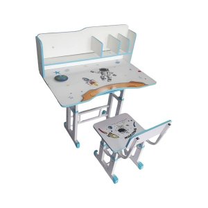 Nordic Kid's Height Adjustable Cartoon Study Table With Shelves And Chair