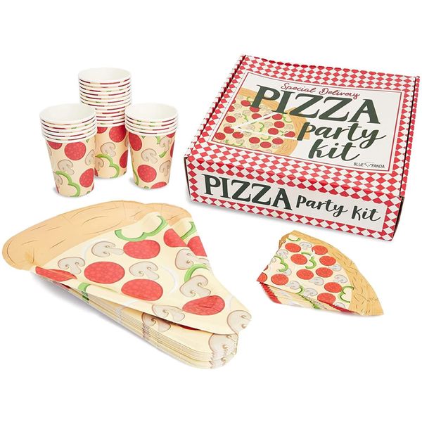 Topika-Pizza Party Tableware Set with Paper Plates Napkin Cup for 24 Guests