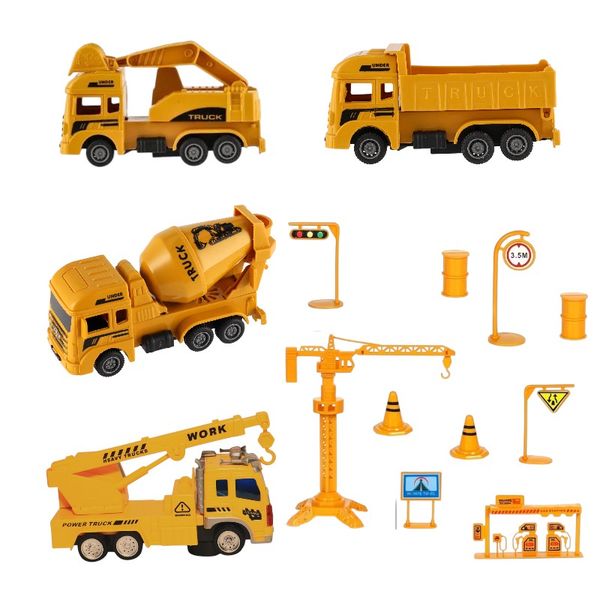 Construction Vehicle Hook Machine Mixing Car Model Toy Set - Orange
