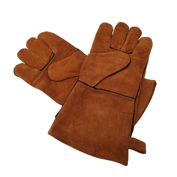 Cowhide Leather Heat &amp; Fire Resistant Braai Gloves - brown