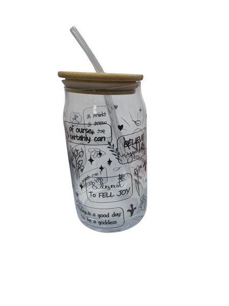 280ml Drinking Glass with Sealable Bamboo Lid and Glass Straw