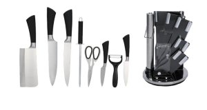 Continental Homeware 9-Pieces Kitchen Knife Set (Plain Black Handle)