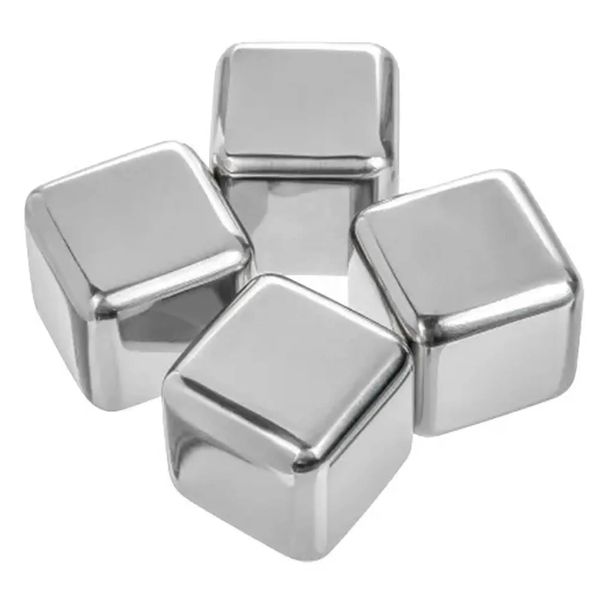4pcs - Stainless Steel Reusable Ice Cubes - Silver