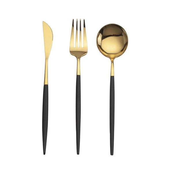 18 Pcs Gold Cutlery With Black Handle For Decor(6 Spoons,6 Forks,6 Knifes)