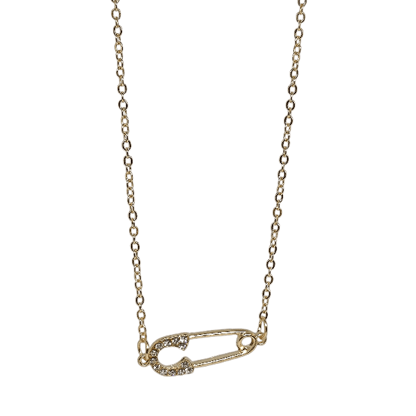 Stainless Steel Safety Pin with Rhinestone Detail Necklace