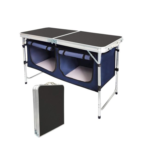 Outdoor Folding Camping Table 3 Adjustable Height Storage Organizer
