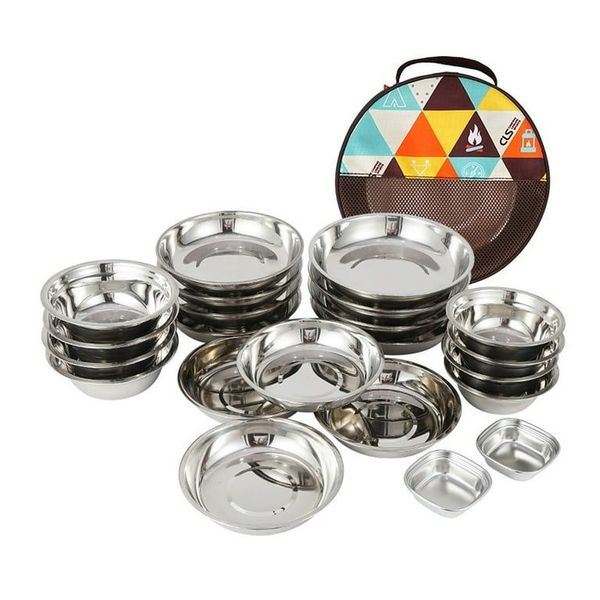 CLS 22PCS Portable Dinner Plates Camping Tableware Set