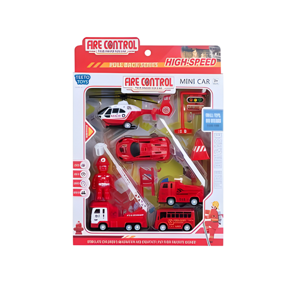 Fire Rescue Pull Back Car Set with Helicopter - Toys for Boys