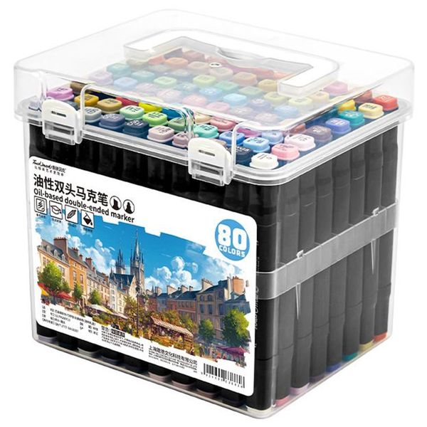 80 Colors Marker Pen Set Oil-based Double Head Refillable with Storage Box