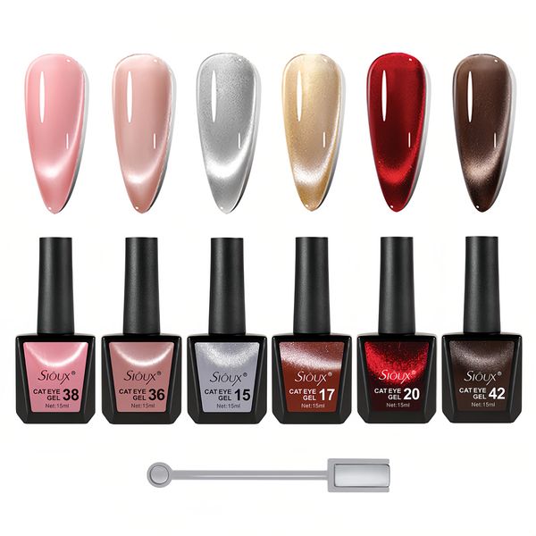 Sioux 6Pcs Cat Eye Gel Polish Set | Professional Shimmer Magnetic Gel 15ml