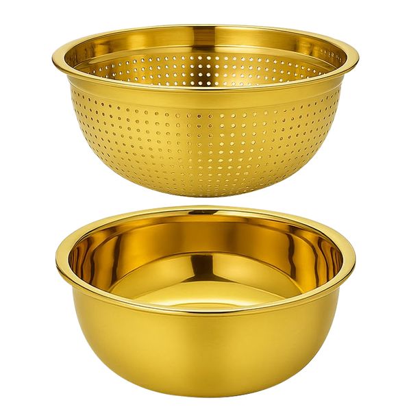 2Piece Set - X-Large Stainless Steel Colander, Mixing Bowls &amp; Salad Spoon