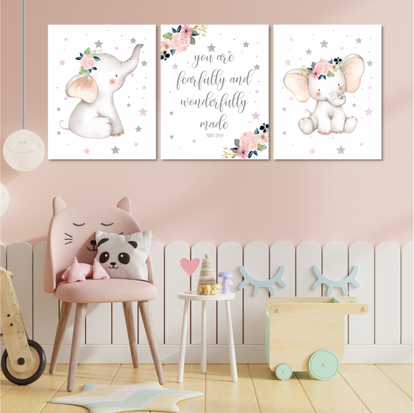 Wonderfully Made Ellies - A2 - Canvas (3.5cm ) -Set Of 3