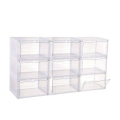 9pcs Foldable Shoe Box Storage Stackable Plastic Sneaker Organizer