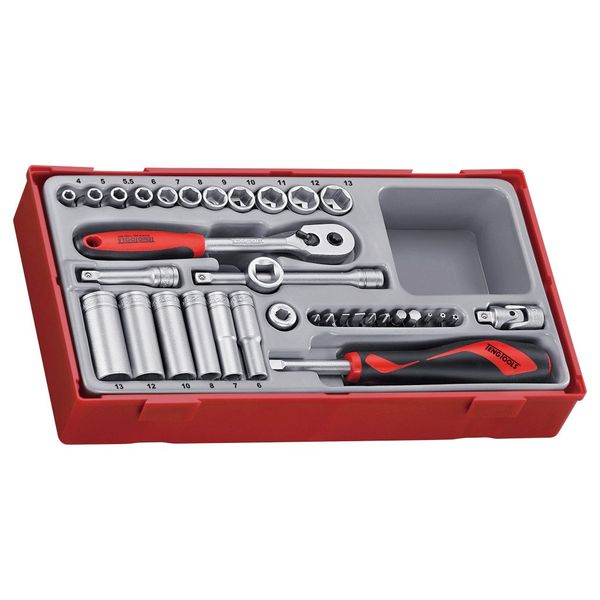 TengTools - 1/4 Inch Drive Socket Tray, 35 Pieces - TT1435