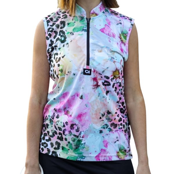 CA Ladies Sleeveless Zipper Padel Shirt - Safari Blush