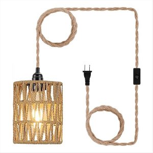 Boho Plug in Pendant Light, Hanging Light with Plug in Cord, Ceiling Lamp R