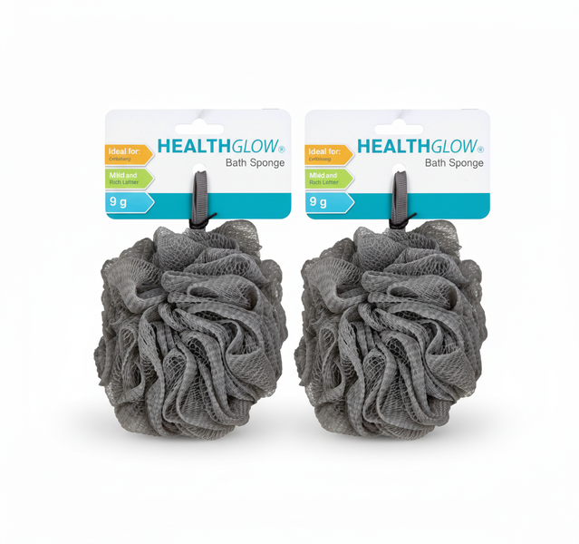 Health Glow 100g Mesh Bath Sponge with Ribbon for Luxurious - 2 Pack