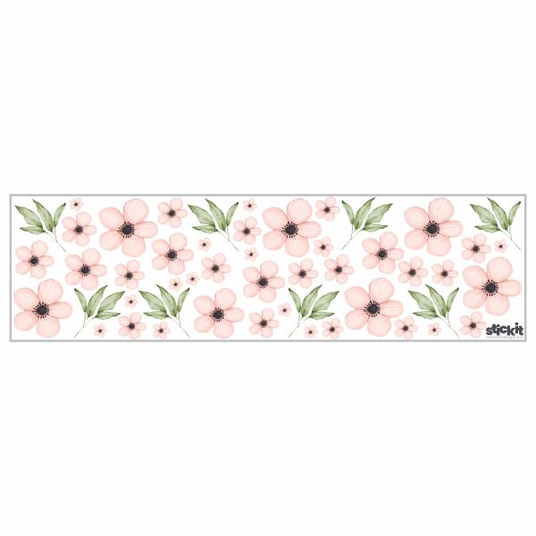 Pink Flowers and Leaves Wall Stickers