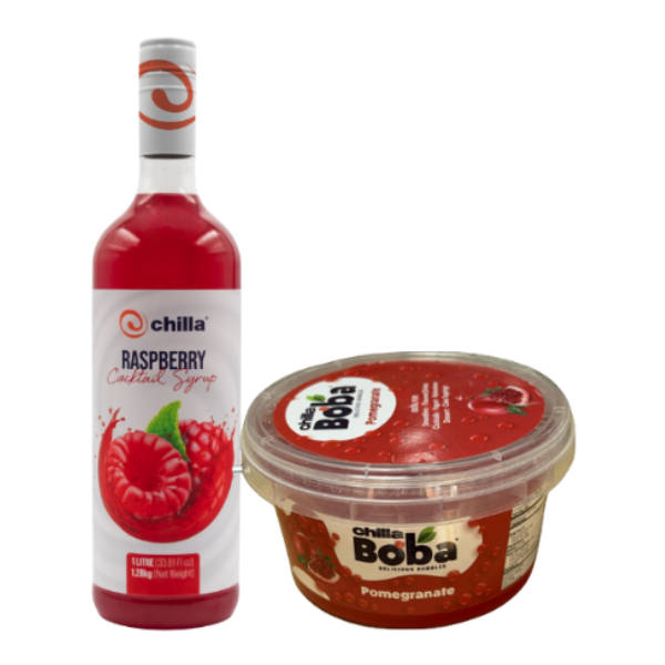 Combo Pack-Chilla Raspberry Cocktail Syrup 1lt+500g Pomegranate Boba Tea