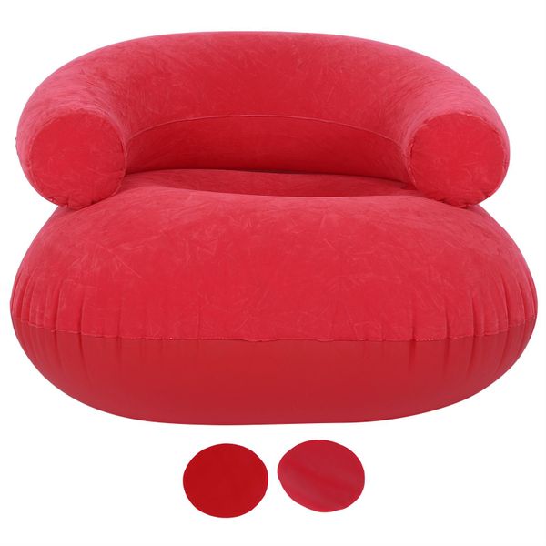 Red Inflatable Flocking Sofa Chair with Armrest 91x91x50cm