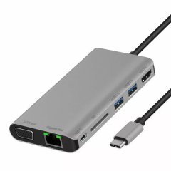 8 in 1 Multi-functional Hub (HDMI/VGA+SD Card+USBx2+Jack3.5+LAN+Type-C)