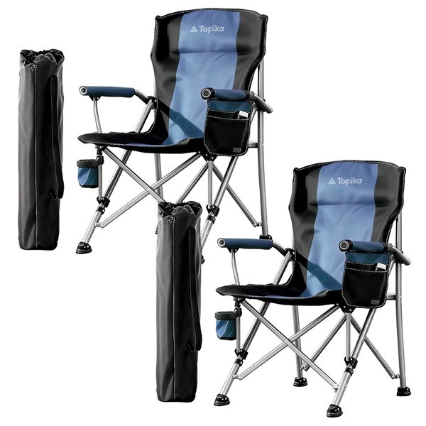 Topika Folding Camping Chairs Set of 2 Sturdy Outdoor Chairs for Adults