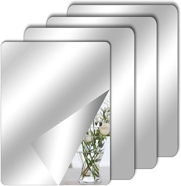 Pack of 4 Self-Adhesive Tile Mirrors for Sticking, Acrylic Mirror
