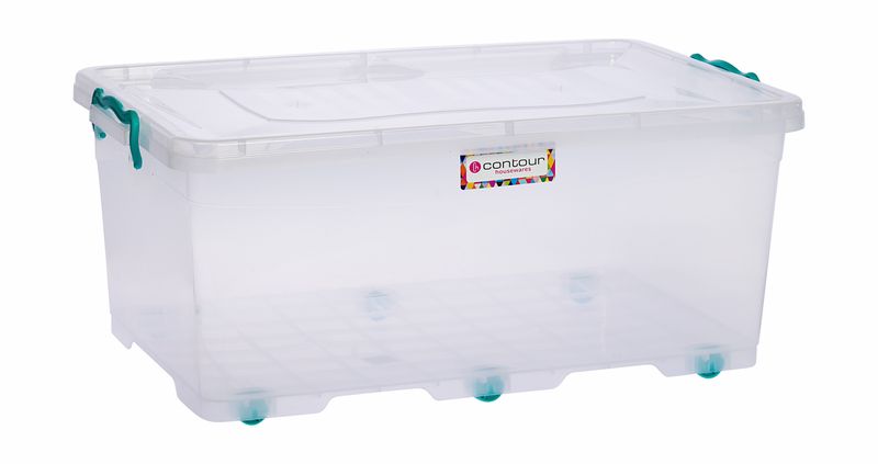 Contour Housewares - Clear Clip and Lock Storage Box with Wheels - 40L
