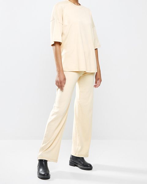 Women's Missguided Rib Tshirt Wide-leg Co ord Set - Stone