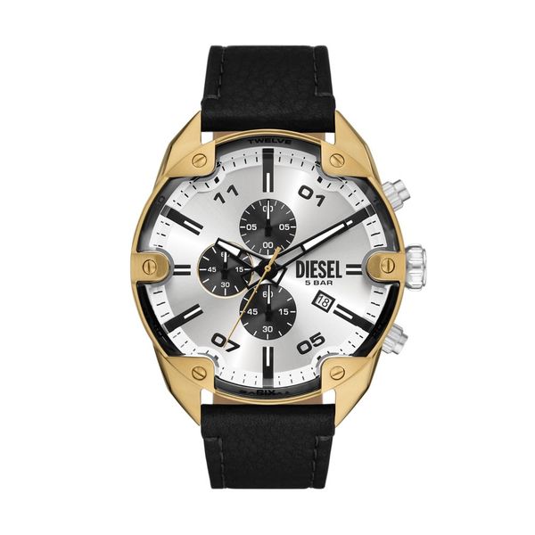 Diesel Spiked Mens Black Leather Strap Watch-DZ4671