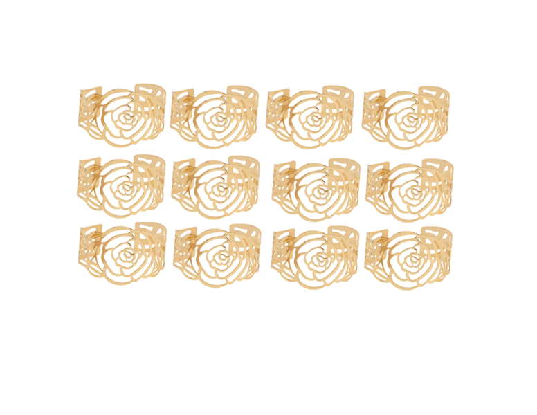 Napkin Rings Gold - Flower design x 12