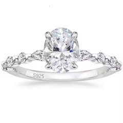Rings Somen 925 Sterling Silver Ring Women Oval Cut Cubic Zirconia Engagement Wedding Rings Solitaire Halo