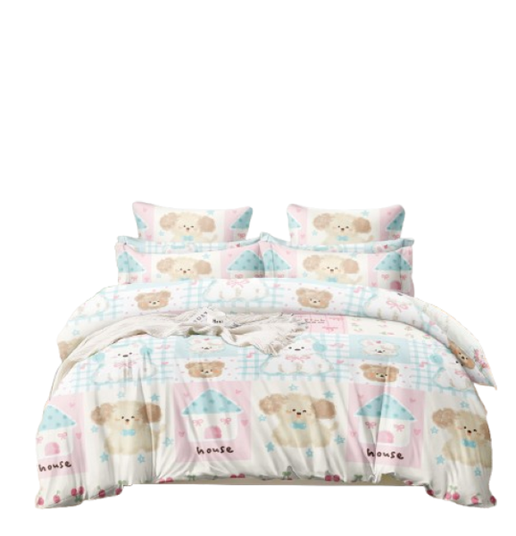 Linen Boutique - Cotton Duvet Cover Set -WhitePinkPuppy