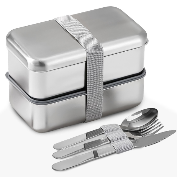 Stainless Steel Bento Box Microwave Safe Food Two Layer Lunch Box Set