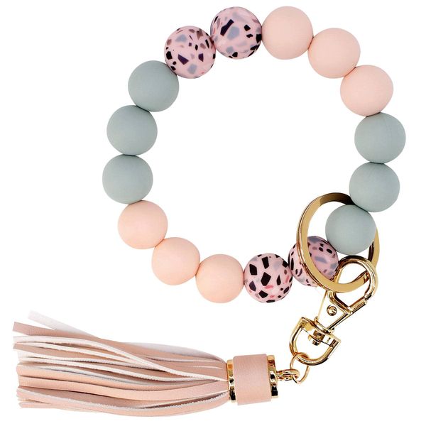 Silicone Beaded Key Ring Bracelet Wristlet for Women (Car Key Holder)