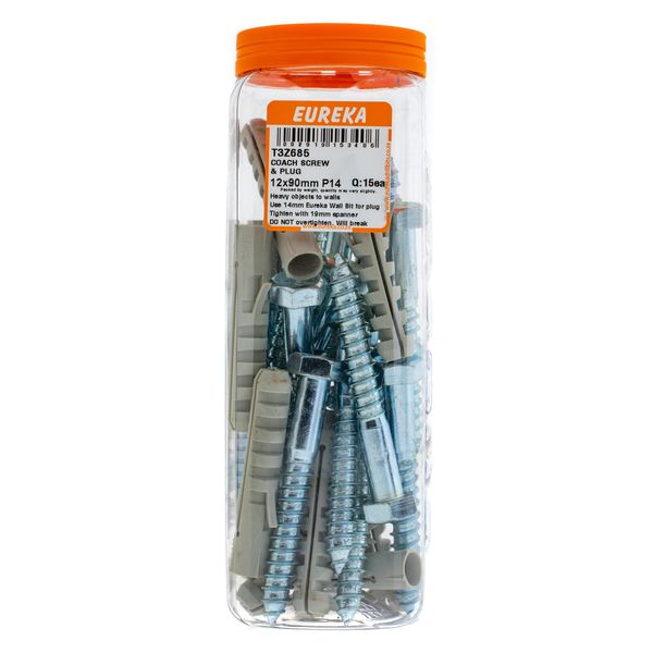 EUREKA Coach Screw &amp; Plug 12 x 90mm Plug 14mm Q:15ea T3Z685