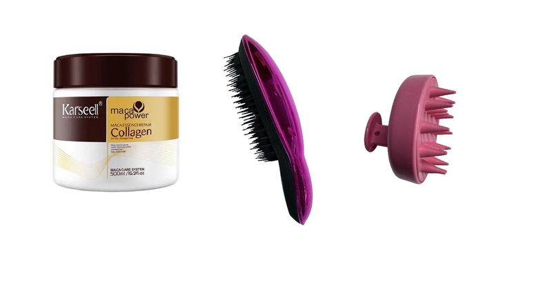 Karseell Hair Care Bundle-Pink Finishing Brush, Hair Mask &amp; Scalp Massager