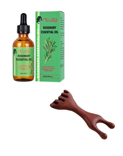 Melao Rosemary Essential Hair Oil With Plastic Wooden Like Scalp Massager