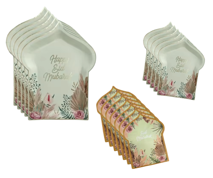 Eid Mubarak Disposable Tableware Minaret Shaped Design Plate Serviette