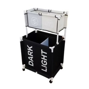 MUSKETEERS Double-Layer Foldable Laundry Basket With 2 Compartments