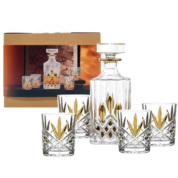 Crystal Decanter Set and 4 Whiskey Glasses Set -Royal Vintage Style