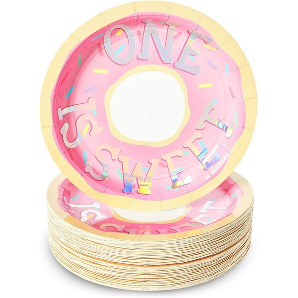 Topika - 48 Pack Donut stand Paper Plates for 1st Birthday Party,17.8cm