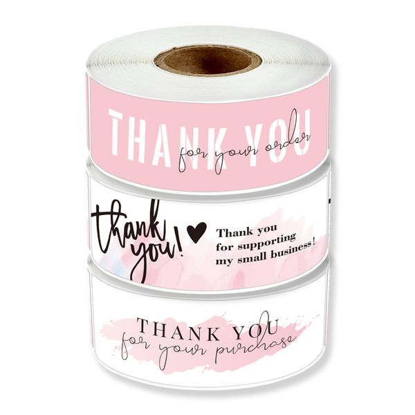 Sweet Package Pink Sticker 2.5x7.5 CM - 360 PCS/ Pack Thank you Stickers