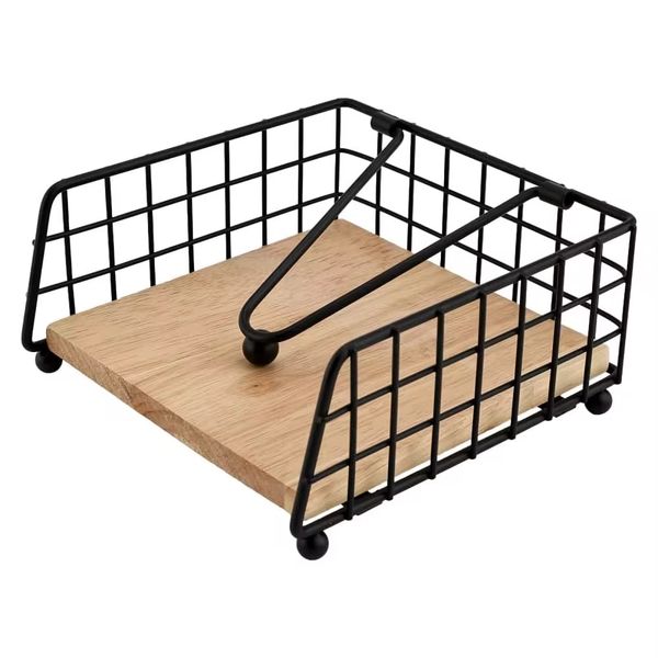 Napkin Holder with Wooden Base-JC-328-15x15x7CM