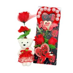 Valentines Day For Her Gift Set - Love Themed Rose &amp; Teddy Bear Rose